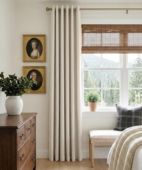 100% Blackout Curtains 63 Inch Length Linen Textured Blackout Curtains for Bedroom Grommet Curtains for Living Room Window Treatment Curtain Drapes(50"W x 63"L, 2 Panels, Beige)