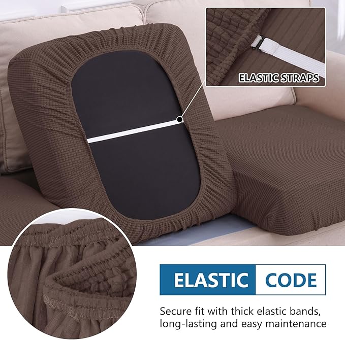 hyha Waterproof Couch Cushion Covers for Pets, Non Slip Sofa Seat Cover for Dogs Washable, Soft Thick Stretch Jacquard Fabric, Sofa Slipcovers with Elastic Bottom (1 Piece for Backrest L, Brown)