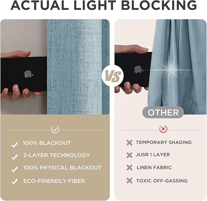 Joydeco Blackout Curtains for Bedroom - 72 Inch Long 100% Light Blocking 2 Panels Sky Blue Drapes, Thermal Insulated Room Darkening Curtains, Linen Textured for Living Room, Rod Pocket & Back Tabs