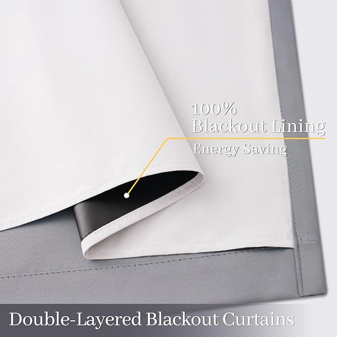 Yakamok 100% Blackout Curtain Panels 84 inches Cold and Light Blocking Drapes for Nursery, 2 Thick Layers Thermal Insulated Draperies (2 Pieces, 40 Wide Each Panel, Grey Front with White Backing)