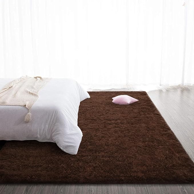 TWINNIS Super Soft Shaggy Rugs Fluffy Carpets, 4x5.9 Feet, Indoor Modern Plush Area Rugs for Living Room Bedroom Kids Room Nursery Home Decor, Upgrade Anti-Skid Rectangular Fuzzy Rug, Brown