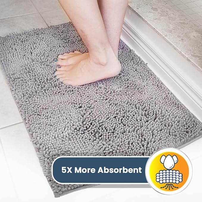 Muddy Mat® | Super Absorbent Door Mat Indoor, Microfiber Quick Dry Chenille Entryway Rug, Non-Slip Front Door Mat, Indoor Mats for Entryway, Machine Washable Pet Rug, Grey 3ft x 8ft