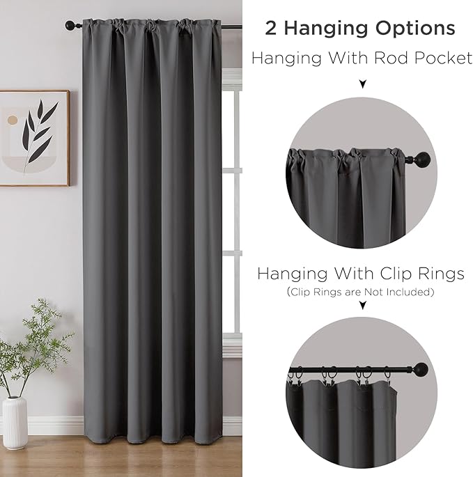 CUCRAF Light Grey Blackout Curtains 72 inch Length 2 Panels Set, Rod Pocket Room Darkening Drapes for Bedroom Living Room, Insulated Thermal Light Blocking Window Curtain (W52 x L72 Inch)