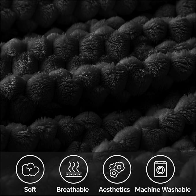 BEDELITE Fleece Blanket - 3D Jacquard Decorative Black King Size Blankets for Bed, Soft and Cozy Warm Plush Fluffy Blanket All Seasons Suitable, 108x90Inches