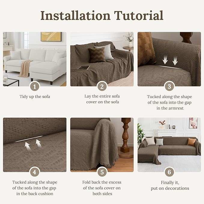 HOMERILLA Sectional Couch Covers for Sectional Sofa L Shaped Sofa Cover Blanket 2 Pieces L Shape Furniture Protector for Pets Dogs(Taupe, XXX-Large)