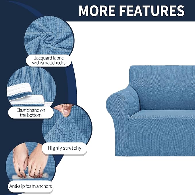 Cupuamon 2026 New Stretch Chair Sofa Slipcovers Couch Cover for 1 Seater Furniture Protector Sofa Covers with Elastic Bottom Jacquard Fabric Small Checks for Pets, Kids - Riverside
