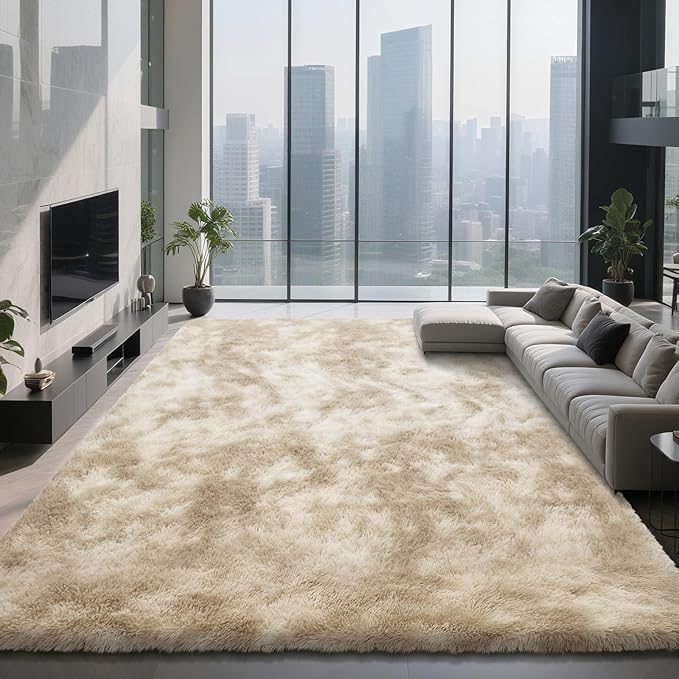 Shag Area Rugs for Bedroom Living Room,5X8 Ultra Soft Fluffy Area Rugs for Dorm, Indoor Carpet Nursery Rugs for Kids Room Home Decor,Camel
