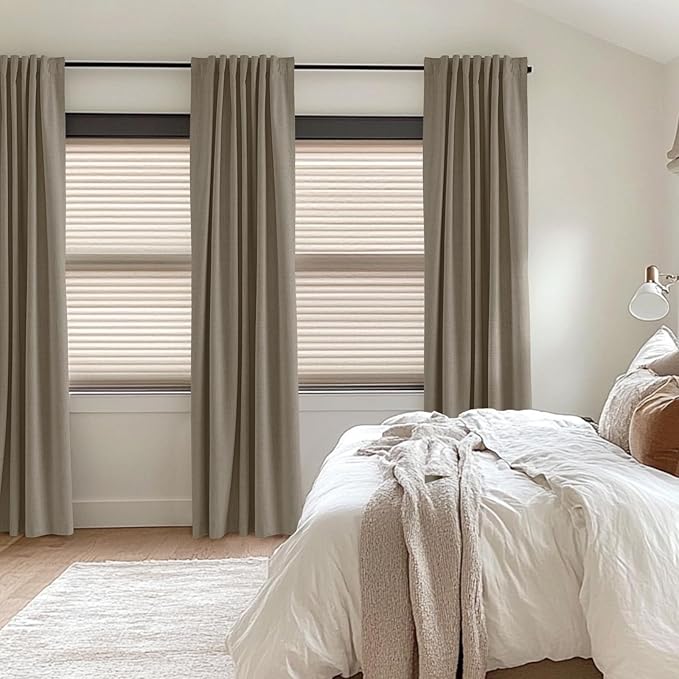 100% Blackout Shield Linen Blackout Curtains for Bedroom 63 Inches Long, Back Tab/Rod Pocket Living Room Drapes, Thermal Insulated Blackout Curtains 2 Panels Set, 50" W x 63" L, Faux Linen
