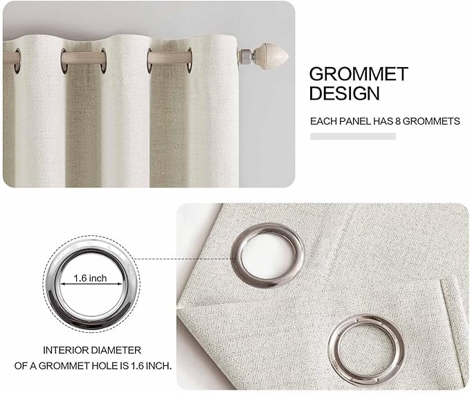 MIULEE Linen Texture Curtains for Bedroom Solid 100% Blackout Thermal Insulated Linen Beige Curtains Grommet Room Darkening Drapes for Living Room Nursery 52x45 Inch (2 Panels)