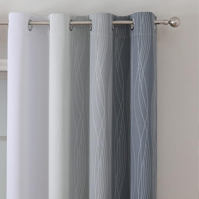 Estelar Textiler Grey and Greyish White Ombre Blackout Curtains 90 Inches Long 2 Panels Set, Thermal Insulated Drapes for Bedroom, Full Room Darkening Gray Grommet Curtains for Living Room,52Wx90L