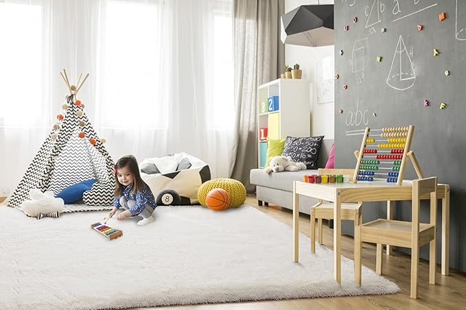 TWINNIS Super Soft Shaggy Rugs Fluffy Carpets 10x14 Feet, Indoor Modern Plush Area Rugs for Living Room Bedroom Kids Room Nursery Home Decor, Upgrade Anti-Skid Fuzzy Rug, Cream White