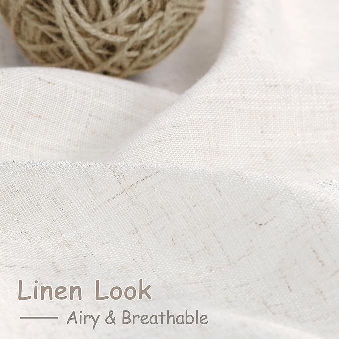 Ivory White Linen Curtains 90 inch for Living Room Back Tab Rod Pocket Semi Sheer Cotton Textured Gauze Curtain Modern Farmhouse Coastal Decor 90 inches for Dining Room Office