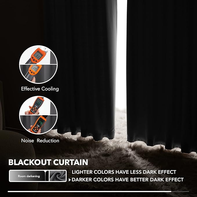 Deconovo Blackout Curtains, Thermal Insulated, W42 x L84 2 Panels, Back Tab, Machine Washable, Room-Darkening Drapes for Bedroom/Living Room Dark Grey