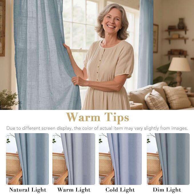 H.VERSAILTEX Linen Curtains Home Decorative Nickel Grommet Curtains Privacy Added Energy Saving Light Filtering Window Treatments Draperies for Bedroom, Stone Blue, 2 Panels, 52 x 72 - Inch