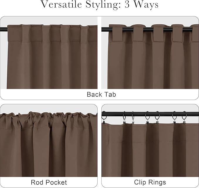 PONY DANCE Blackout Curtains Set - Short Window Curtain Draperies Thermal Insulated Home Decoration Energy Saving Back Tab/Rod Pocket Panels for Bedroom, 42-inch by 45-inch, Mocha, 2 PCs