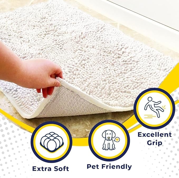 Muddy Mat® | Super Absorbent Door Mat Indoor, Microfiber Quick Dry Chenille Entryway Rug, Non-Slip Front Door Mat, Indoor Mats for Entryway, Machine Washable Pet Rug, White 24"x36"