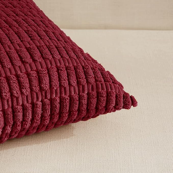Fancy Homi 4 Packs Burgundy Decorative Throw Pillow Covers 26x26 Inch for Living Room Couch Bed, Holiday Christmas Home Decor Gift, Soft Plush Corduroy Cute Square Accent Cushion Case 66x66 cm