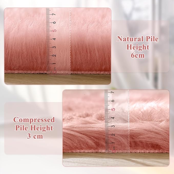 ORINOVA Pink Faux Sheepskin Fuzzy Fur Rugs for Bedroom Washable Shaggy Area Rugs for Living Room 3x5 Nursery Rug