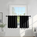 PONY DANCE Small Window Curtains 2 Panels Set, Half Window Rod Pocket Privacy Curtain Tiers for Kitchen Bathroom Basement Cafe Cabinet Tiers Drapes, W42 x L36 Inch, Black