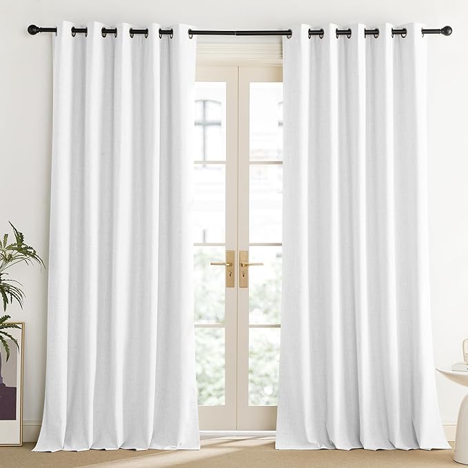 NICETOWN 100% Absolutely Blackout Linen Curtains with Thermal Insulated Liner, Greyish White, 62" Wide, 120" Length Energy Saving Curtains for Living Room 2 Panels Set, Vertical Blinds