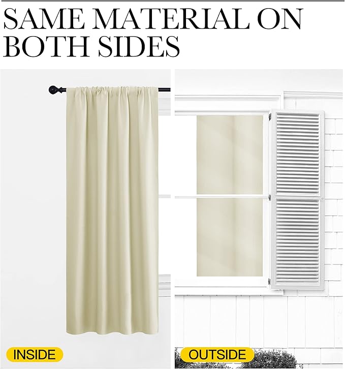 NICETOWN Kitchen Curtains, Short Blackout Curtains & Drapes, Home Decoration Privacy Thermal Insulated Curtains for Unicorn Theam Room (Beige, 34" Wide, 54" Long, 2 PCs)