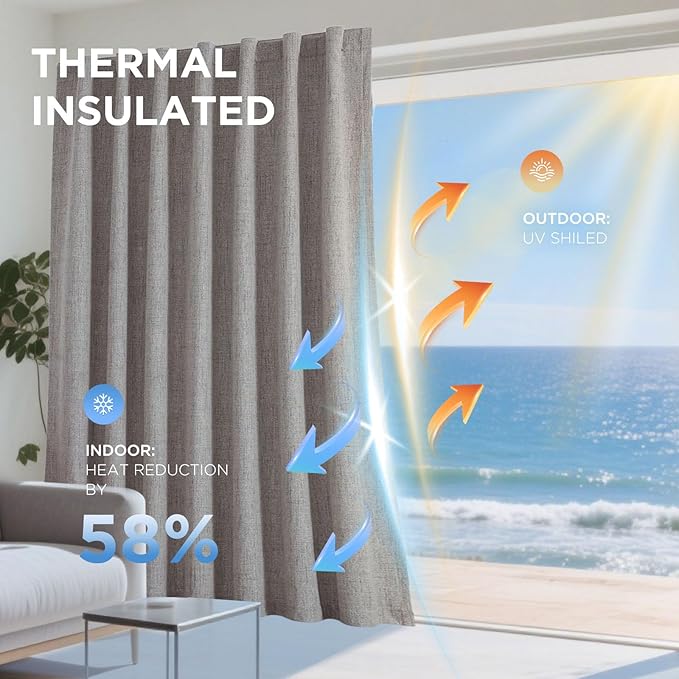 Joydeco Blackout Curtains for Bedroom - 108 Inch Linen Drapes 2 Panels Set, Thermal Insulated Room Darkening Curtains, Linen Textured for Living Room, Rod Pocket & Back Tabs