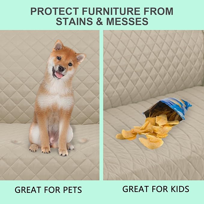 Reversible Sofa Covers Couch Cover Furniture Protector for Dogs Elastic Straps Water Resistant(Sofa,Sand/Beige)