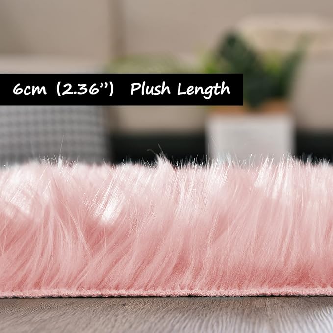 Goolela Pink Circle Rug 4ft for Girls Bedroom Round Fuzzy Fluffy Faux Fur Carpet Living Room Dorm Furry Cute Home Decor