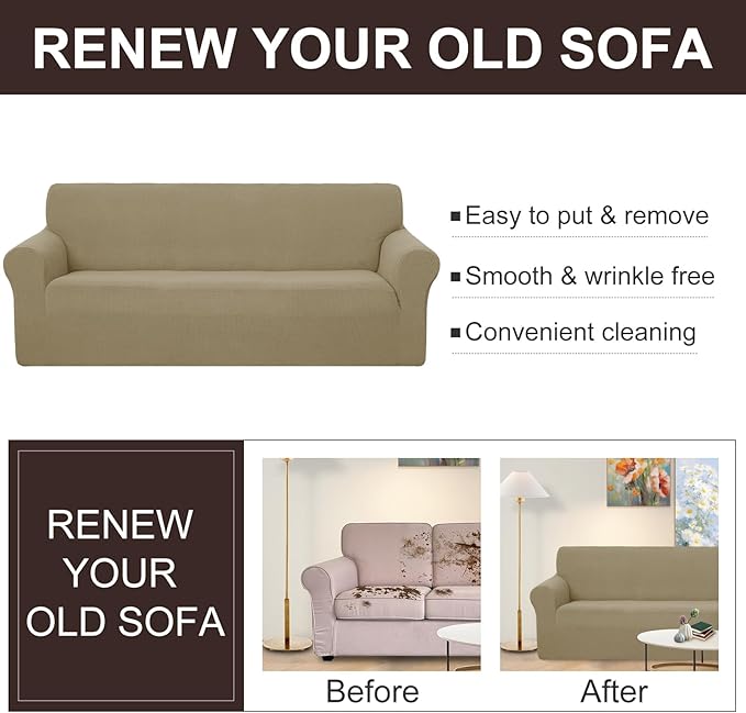 U-NICE HOME Stretch Couch Cover Sofa Cover Sofa Slipcover Furniture Protector for 3 Cushion Couch Sofa Pet Friendly(Sofa, Sand)