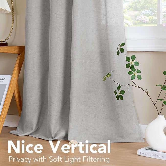 H.VERSAILTEX 63 inch Linen Semi Sheer Curtains for Living Room/Home Decorative Rich Natural Linen Curtains for Bedroom/Laundry - 2 Panels - Elegant Nickel Grommet Top - 52x63 - Inch, Dove
