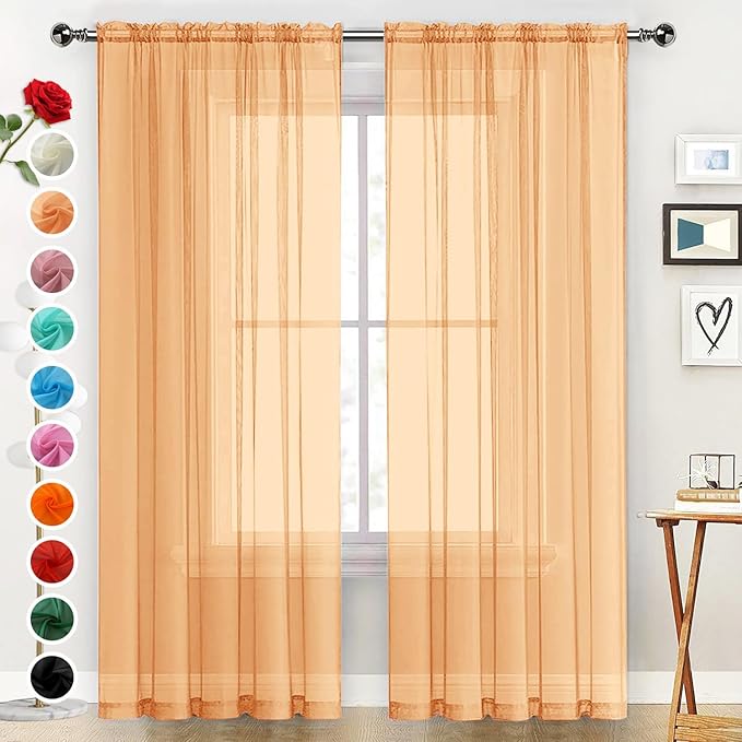 SpaceDresser Basic Rod Pocket Sheer Voile Window Curtain Panels White 1 Pair 2 Panels 60 Width 63 Inch Long for Kitchen Bedroom Children Living Room Yard（Beige，60Wx 63L）