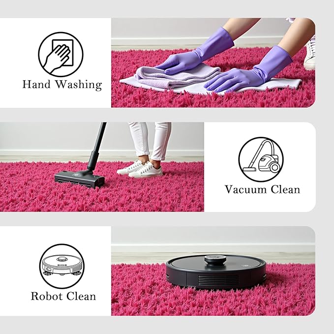 Area Rugs 9x12 Living Room, Shaggy Carpet Soft Plush Furry Bedside Rug Large Area Rugs for Bedroom Kids Girls Boys Home Decor Anti Slip(9 x 12, Hot Pink)