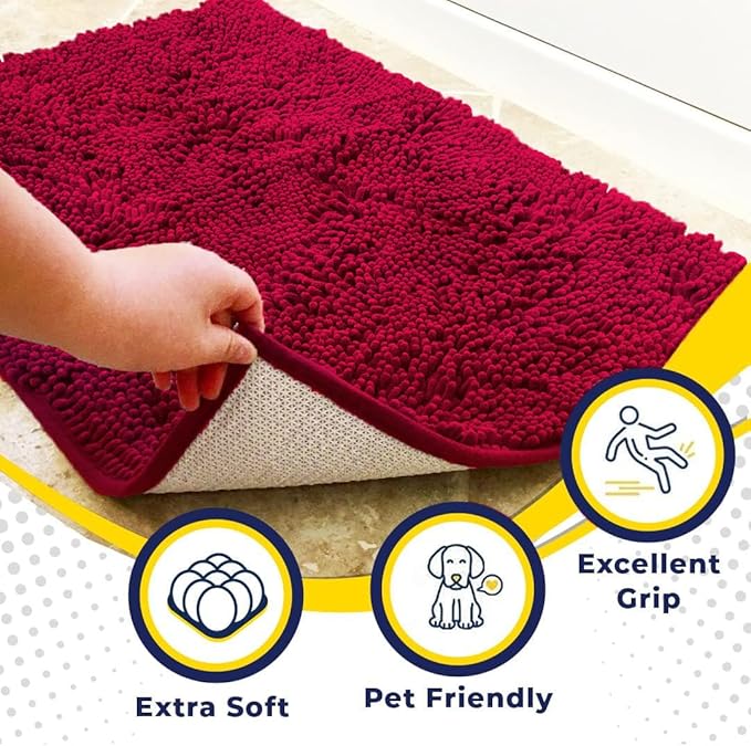 Muddy Mat® | Super Absorbent Door Mat Indoor, Microfiber Quick Dry Chenille Entryway Rug, Non-Slip Front Door Mat, Indoor Mats for Entryway, Machine Washable Pet Rug, Maroon 48"x72"