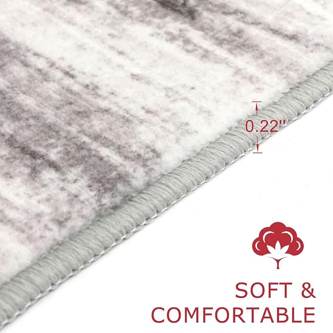 KOZYFLY Modern Abstract Washable Rug Runner 2x5 Hallway Rug Runner Non-Slip Soft Kitchen Runner Rugs, Grey/Light Beige/Brown Striped Carpet for Entryway Bathroom