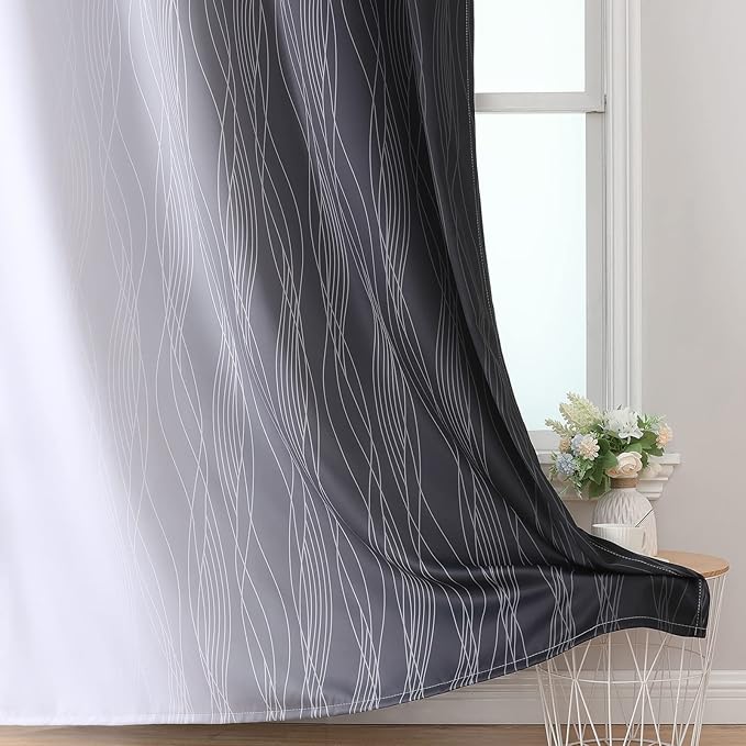 Estelar Textiler Thermal Insulated Blackout Curtains for Bedroom, Ombre Black and Greyish White Blackout Drapes for Living Room, Gradient Full Light Blocking Energy Saving Curtains, 52Wx84L, 2 Panels