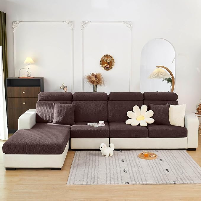 Sofa Covers Couch Covers for Sofa Pet Friendly Couch Cushion Covers Universal Sofa Covers Washable Stretch Slipcovers for Sectional Sofa (Texture Brown, Extra Large Single Seat Cover)