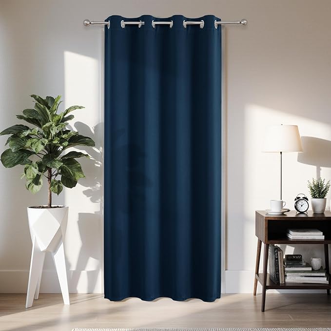 Joydeco Blackout Door Curtain for Doorway Privacy 108 Inches Long, Grommet Closet Curtain for Open Closet, Room Divider for Bedroom Living Room (Navy Blue, 52Wx108L, 1 Panel)