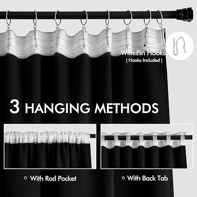 MIULEE Black Back Tab Blackout Curtains 98 Inch Length 2 Panels Set for Living Room Bedroom Privacy, Halloween Rod Pocket/Pinch Pleat Thermal Insulated Room Darkening Pleated Light Blocking Drapes