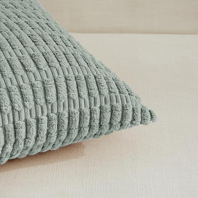 Fancy Homi 4 Packs Grey Blue Euro Decorative Throw Pillow Covers 26x26 Inch for Living Room Couch Bed Sofa, Rustic Famhouse Boho Home Decor, Soft Striped Corduroy Square Cushion Case 66x66 cm