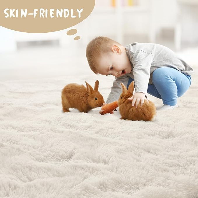 LOCHAS Ultra Soft Indoor Modern Area Rugs 2x6, Fluffy Living Room Carpets for Children Bedroom Home Decor Nursery Rug, Cream