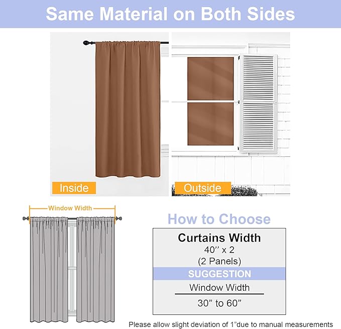 Simplebrand Ava Sun Baked Short 36 Inches Blackout Curtain 2 Panels Set, Half Window Rod Pocket Privacy Curtain Tiers for Kitchen, Curtains Blackout for Bathroom Shades, W40 x L36 Inch, Sun Baked