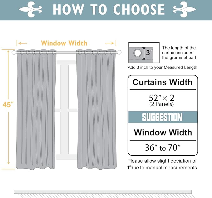 ChrisDowa 100% Blackout Curtains 45 inch Long for Bedroom with Black Liner, 2 Thick Layers Total Blackout Thermal Insulated Grommet Window Curtains 2 Panels Set (Aqua, 52 x 45 Inch)