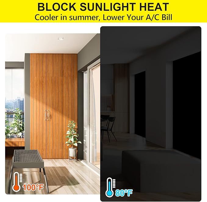 FADOTY Blackout Curtains for Bedroom, Portable 100% Black Out Window Cover Film, Cuttable Blackout Shades Fabric Sheet, No Drill Window Blinds, Sun Heat Light Blocker for Travel Media Dorm, 57'' W