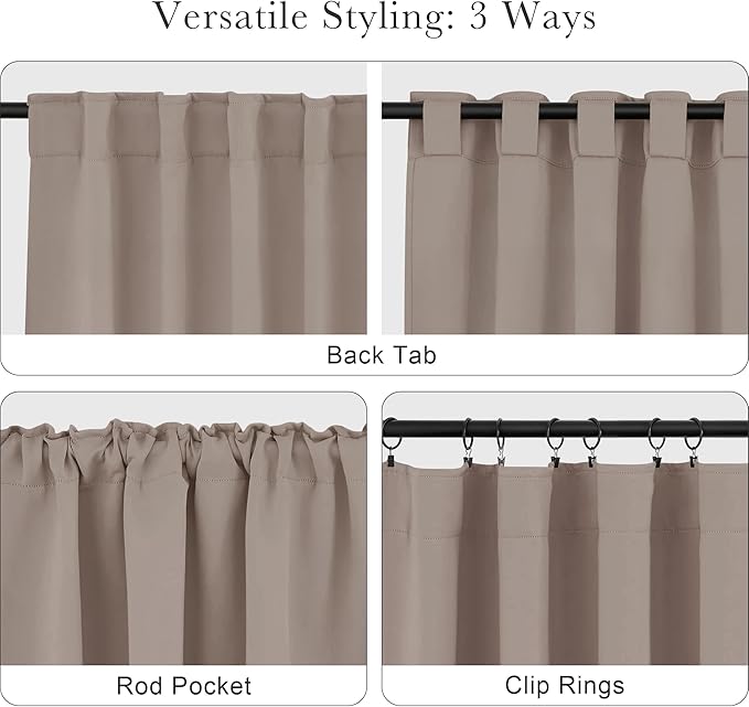 PONY DANCE Blackout Curtains Thermal Insulated Window Treatment Panels Room Darkening Blackout Drapes for Living Room Back Tab/Rod Pocket Bedroom Draperies (2 Panels, Light Taupe, 52x45 Inch)