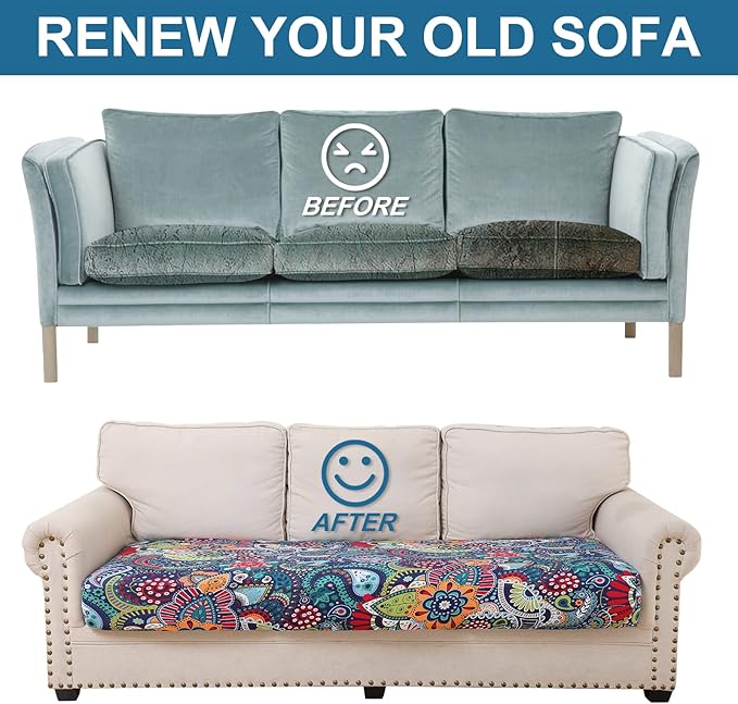 Smiry Printed Couch Cushion Covers, Stretch Soft Couch Covers for Sofa, Washable Non-Slip Sofa Slipcover Furniture Protector for Indoor and Outdoor (1 Pack, Blue Green)
