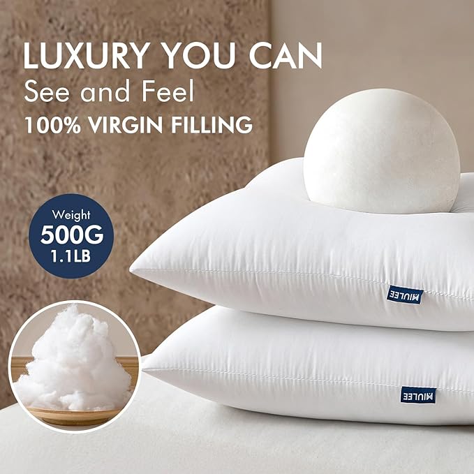 MIULEE Throw Pillows Inserts, Pack of 4 18x18 Inch 100% Virgin Fiber Filling Bed Couch Pillows