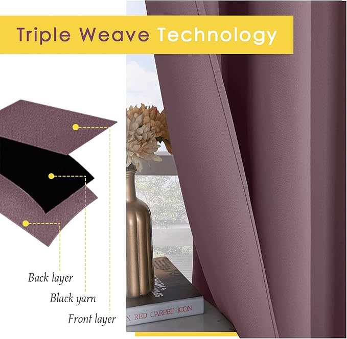 NICETOWN Kitchen Curtains, Short Curtains for Bedroom Windows, Dry Rose, 42" W by 60" L, 1 Pair, Thermal Insulated Room Darkening Curtain Panels for Girls Room, Cafe