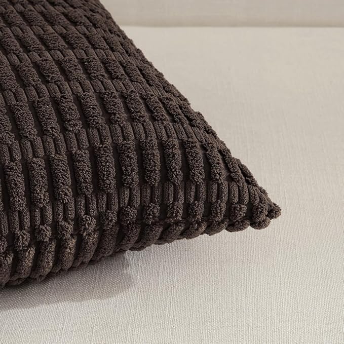 Fancy Homi 4 Packs Boho Dark Brown Decorative Throw Pillow Covers 26x26 Inch for Living Room Couch Bed Sofa, Rustic Modern Farmhouse Home Decor, Soft Plush Corduroy Cute Square Cushion Case 66x66 cm