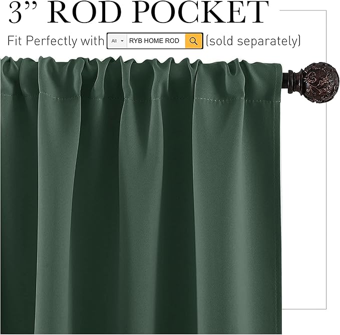 RYB HOME RV Curtains for Camper Windows, Mini Small Thermal Insulated Sunlight Heat Blocking Blackout Privacy Portable Curtains for Travel Trailer, Width 34 by Length 24, Dark Green, 2 Panels