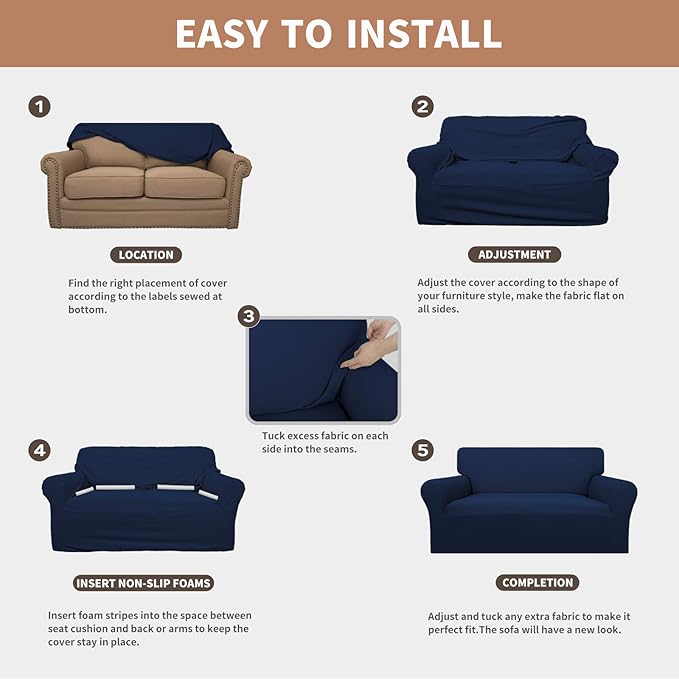 Easy-Going 100% Waterproof Couch Cover, Dual Waterproof Sofa Cover, Stretch Jacquard Sofa Slipcover, Leakproof Furniture Protector for Kids, Pets, Dog and Cat(Oversized Sofa, Navy)